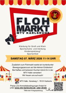 Anmeldung über den QR Code oder unter: mariamtv-karlsruhe@email.de bis zum 28.2.2026. Organisatorisches: Eigener Tisch: 10 € pro Stand oder 8 € pro Stand bei mitgebrachten Kuchen maximale Tisch Länge: 2,20 m Biertisch oder Matte (wird gestellt): 15 € pro Stand oder 10 € pro Stand bei mitgebrachten Kuchen Kleiderständer können ohne Zusatzkosten aufgestellt werden Aufbauzeit: ab 09:30 Uhr Flohmarktzeiten: 11:00 bis 14:00 Uhr Bitte beachtet die Hinweisschilder für die Parkplätze.